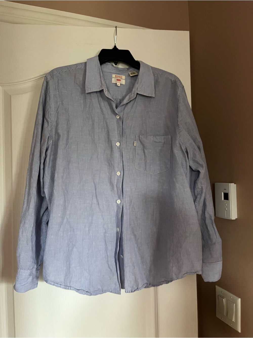 Levi's Men's Light Blue Striped Long-Sleeve Button-Down Shirt
